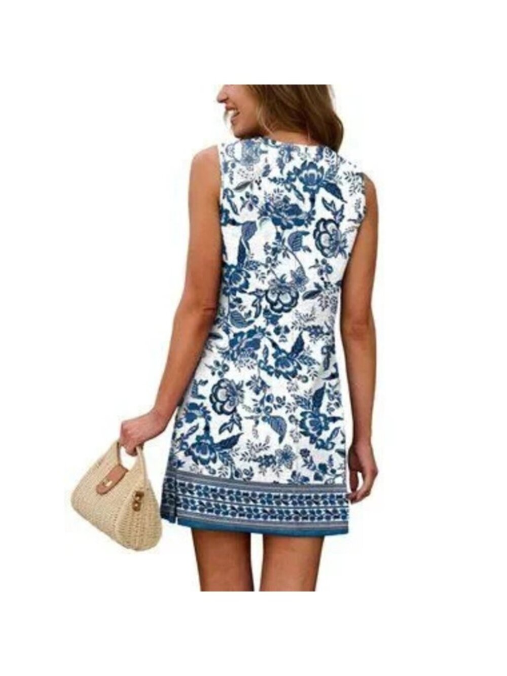 Sleeveless Boho Tank Dress Crewneck Summer - Picture 5 of 5